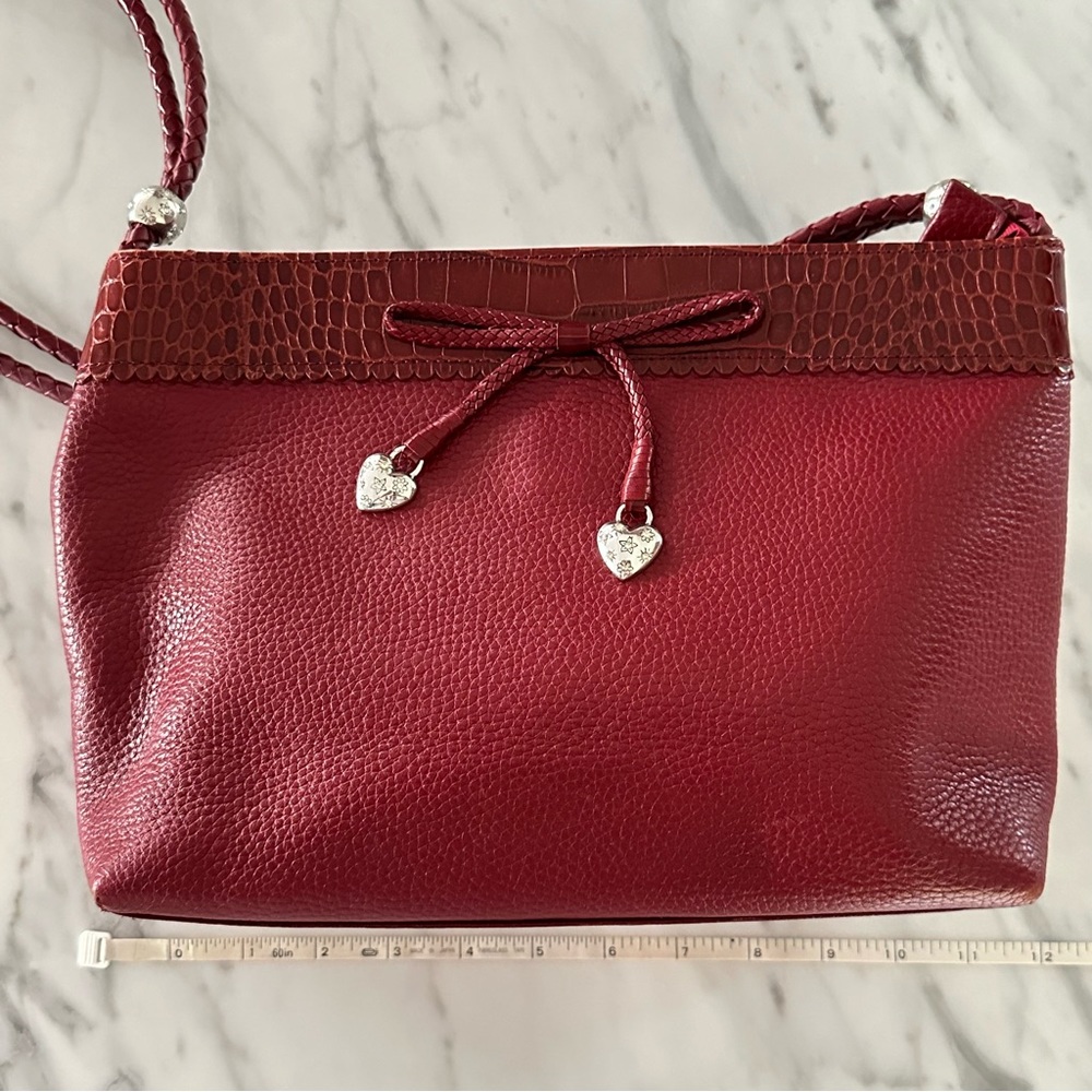 Brighton Women's Leather Shoulder Bag Purse Messenger Red With Heart Charms
